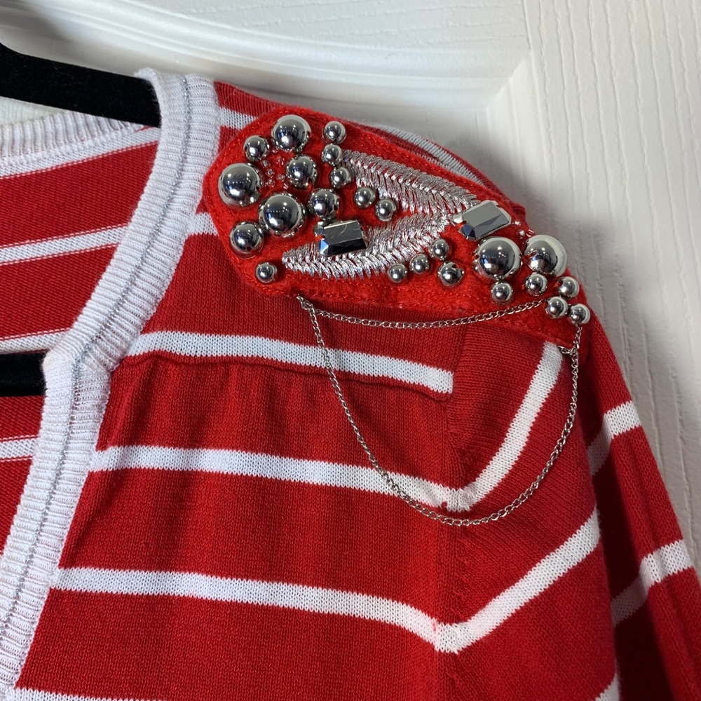 Yuka Nautical Stripe Knit Top – Anchor Buttons, Shoulder Embellishments, T3 Med - Picture 6 of 13